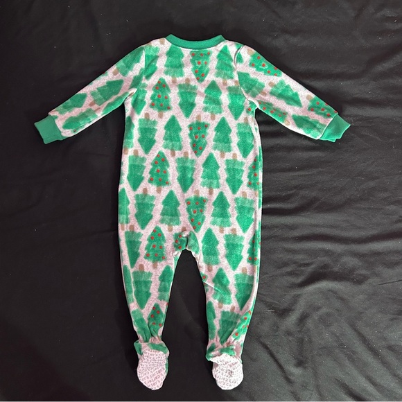 Carter’s Christmas Tree Green and Gray Kids Fleece One Piece. - Picture 2 of 4